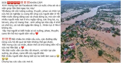 Cư dân mạng cầu cứu giúp người dân Yên Bái, Thái Nguyên trong lũ