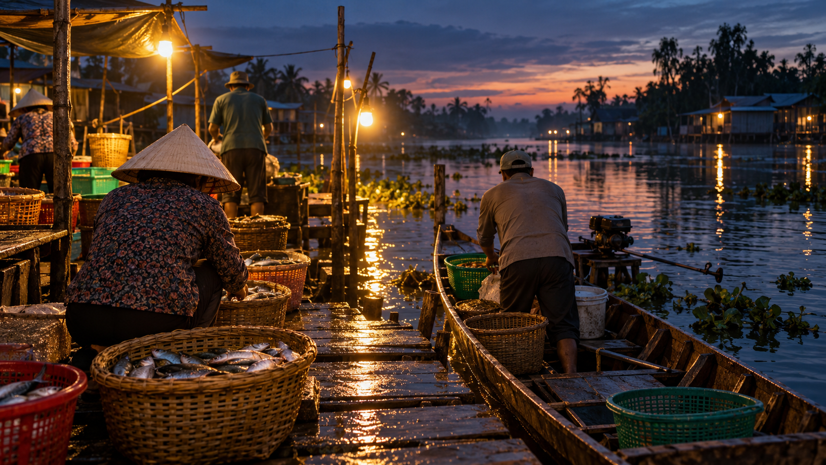 Chợ cá Hòa Mỹ sáng đèn giữa mùa nước nổi