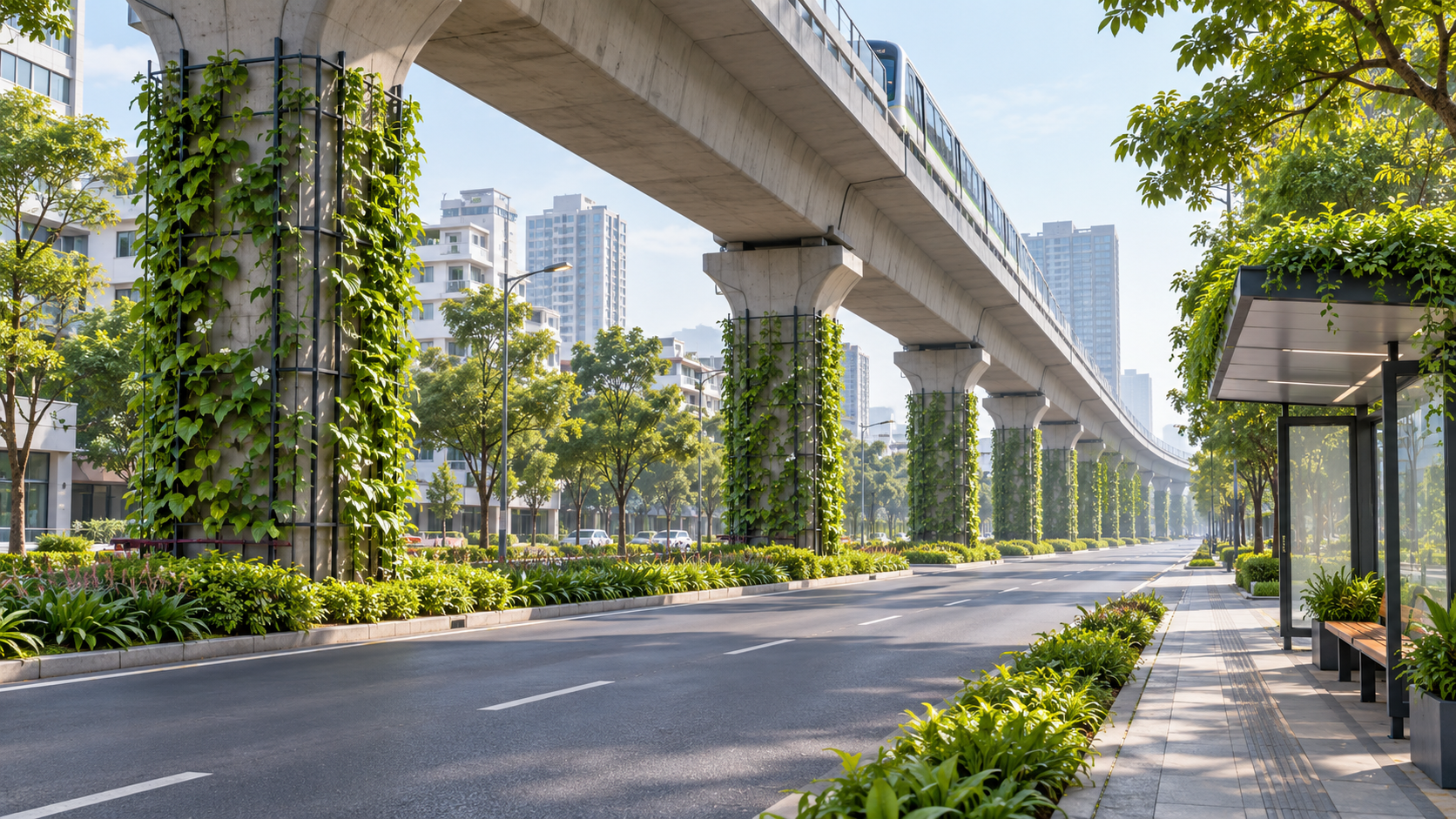 Hà Nội thí điểm phủ xanh trụ đường sắt và nhà chờ xe buýt
