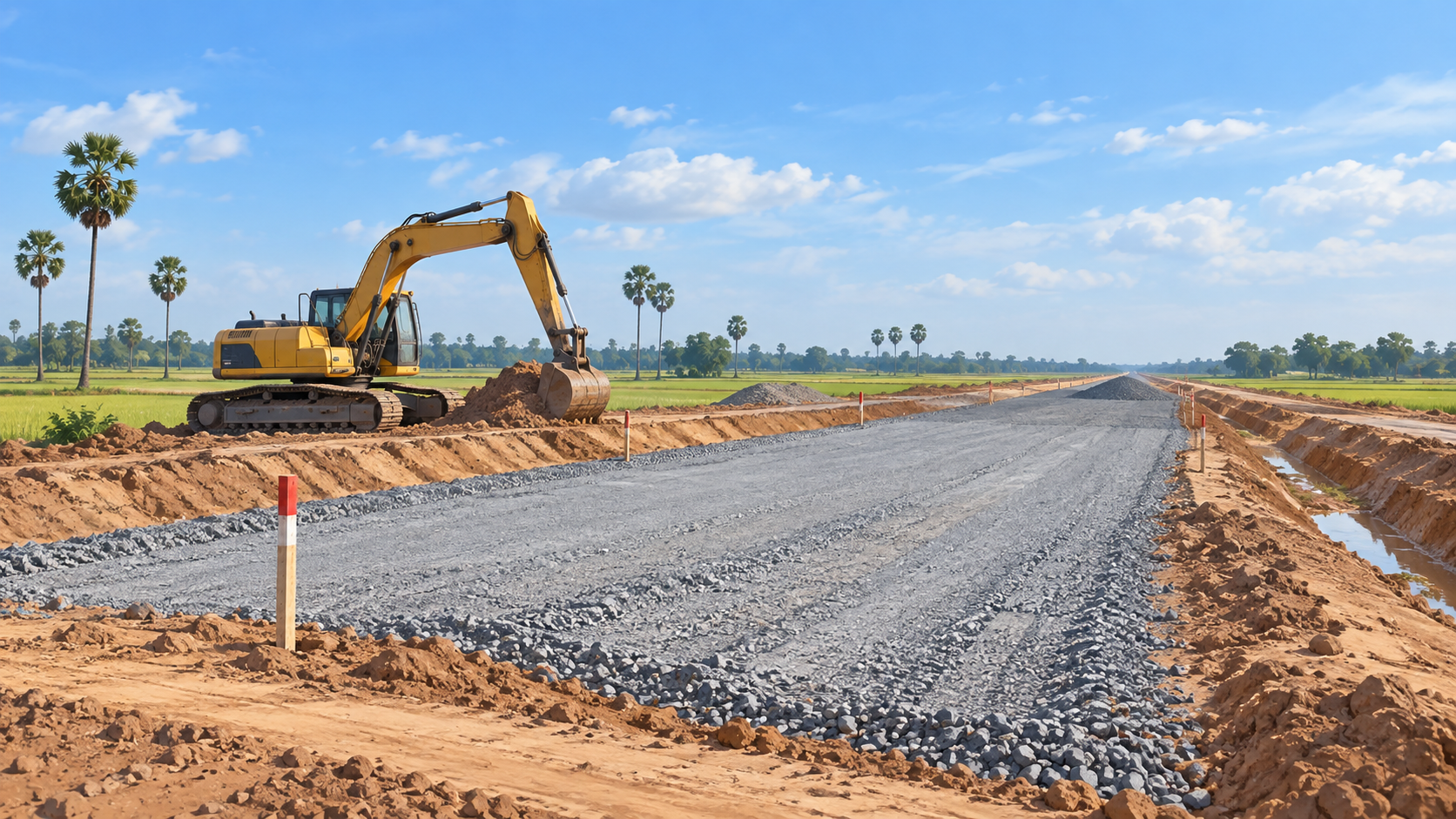 Ảnh minh hoạ công trường đường cao tốc ở địa hình đồng bằng; không phải ảnh lễ khởi công Vành đai 4.